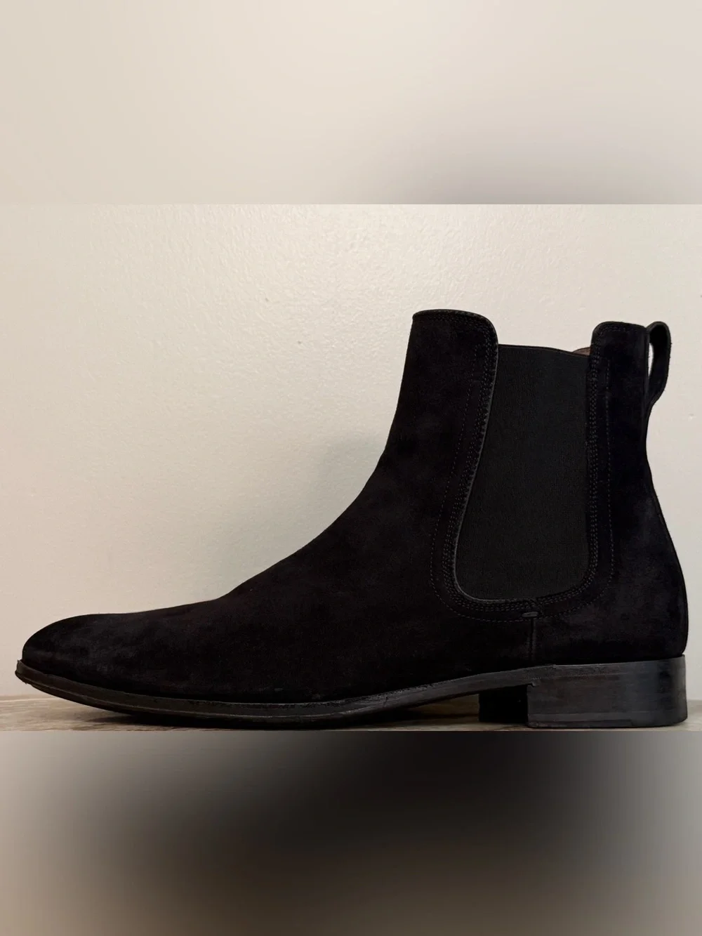 FERRAGAMO BLACK SUEDE CHELSEA BOOTS US 13 D MADE IN ITALY ANKLE $1200 PULL ON